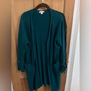 Belle by Kim Gravel l/s teal sweater duster with cute arm detail Large.